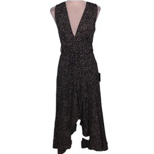 Lulus Fashion Find black floral print ruffle faux wrap midi dress